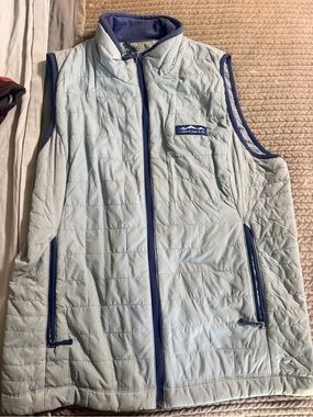 Light Blue Quilted Vest with Navy Trim